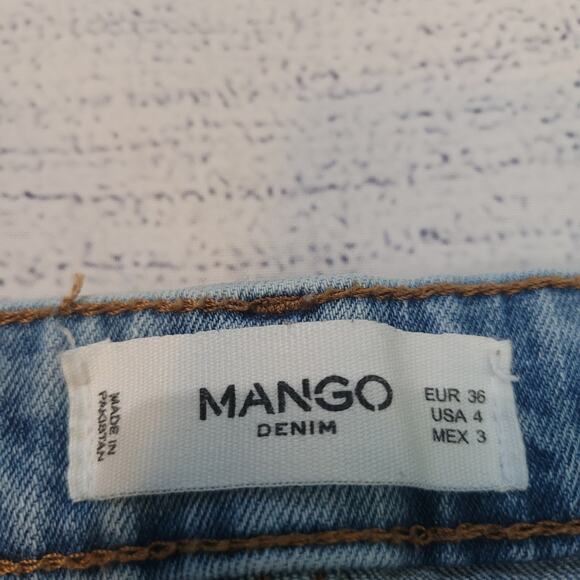 Mango Denim Size 4 Light Wash Skinny Jeans Raw Hem Distressed Stretch Casual - Picture 7 of 7